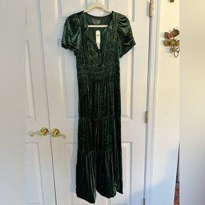 NWT Anthropologie Somerset Emerald Green Velvet Dress, Small